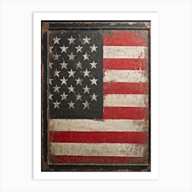 Antique Blackboard Featuring A Vintage Rendition Of An American Flag Smeared Red Stripes Adorned Wi Art Print