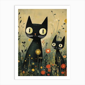 Black Cats In The Meadow 3 Art Print