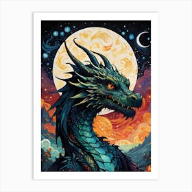 Dragon In The Night Sky Art Print