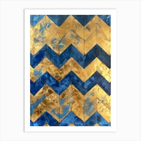 Gold And Blue Chevrons Art Print