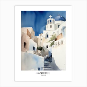 Santorini Greece Watercolour Travel Poster 3 Art Print