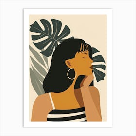 Woman With Tropical Leaves Art Print