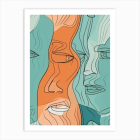 Turquoise & Copper Abstract Face Illustration Art Print