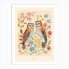 Folksy Floral Animal Drawing Owl 5 Poster Art Print