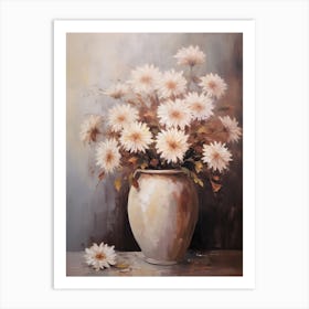 Chrysanthemum, Autumn Fall Flowers Sitting In A White Vase, Farmhouse Style 4 Art Print