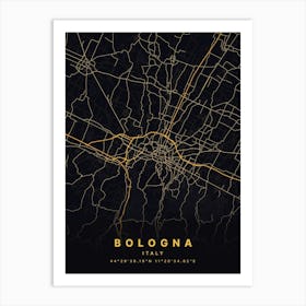 Bologna Italy Black And Gold Map Art Print