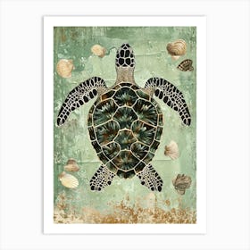 Sea Turtle & Shells Vintage Illustration 2 Art Print