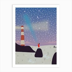 Lighthouse At Night Art Print