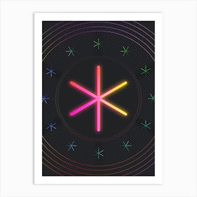 Neon Geometric Glyph in Pink and Yellow Circle Array on Black n.0124 Art Print