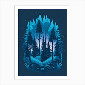 A Fantasy Forest At Night In Blue Theme 39 Art Print