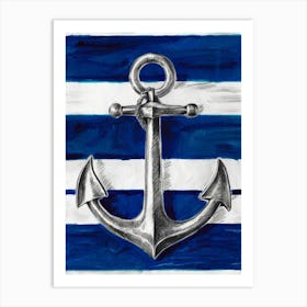 Anchor On A Blue And White Striped Background Art Print