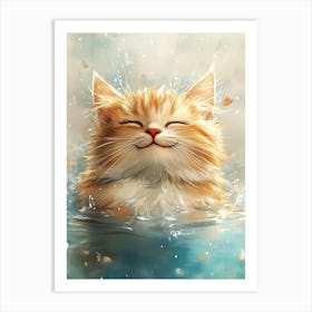 Orange Cat Floating on Water 1 Art Print