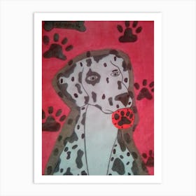 A Dalmatian holding a Frisbee Art Print