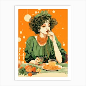 Girl Eating Pasta Art Print