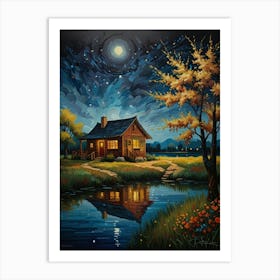 Night At The Cabin 1 Art Print