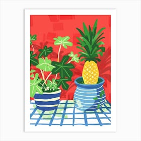 Pineapples And Potted Plants Art Print