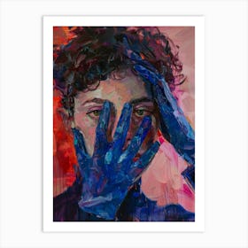 Girl In Blue Gloves Art Print