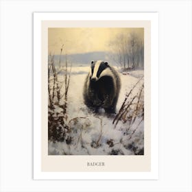 Vintage Winter Animal Painting Poster Badger 2 Art Print