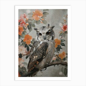 Collared Scops Owl Japanese Painting 2 Art Print