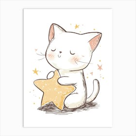 Cute Cat With Star.Generated AI. Wall Art Print 3 Art Print