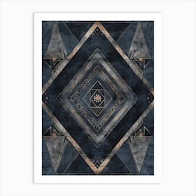 Geometric Pattern In Blue And Gold Art Print