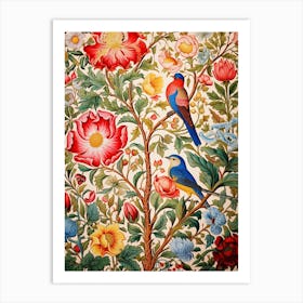 Birds And Flowers On A Tree Art Print