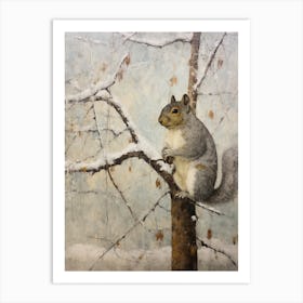 Vintage Winter Animal Painting Gray Squirrel 2 Art Print