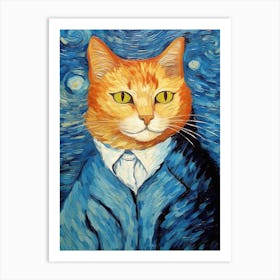 Van Gogh Style Portrait Of Orange Cat Painting Art Print