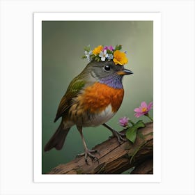 Bird With Flower Crown 2 Art Print