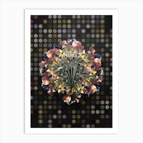 Vintage Small Flowered Pancratium Flower Wreath on Dot Bokeh Pattern Art Print