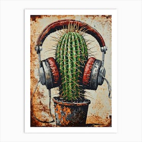 Cactus With Headphones 1 Art Print