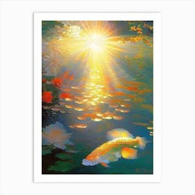 Kujaku Koi Fish Monet Style Classic Painting Art Print