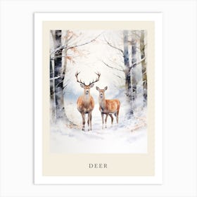 Winter Watercolour Deer 6 Poster Art Print