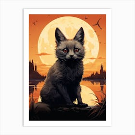 Bat Eared Fox Moon Illustration 1 Art Print