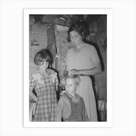 Woman In Shack Home In Community Camp, Oklahoma City, Oklahoma, Straightening Her Son S Hair Refer Art Print