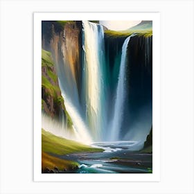 Skógafoss Waterfall, Iceland Peaceful Oil Art  Art Print