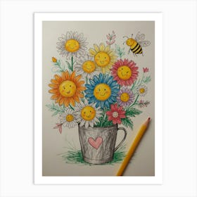 Happy Flowers In A Cup Art Print