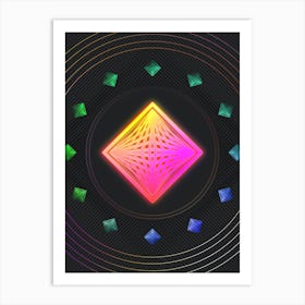 Neon Geometric Glyph in Pink and Yellow Circle Array on Black n.0458 Art Print