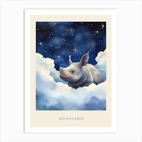 Baby Rhinoceros Sleeping In The Clouds Nursery Poster Art Print