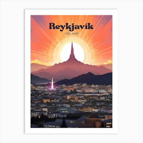 Reykjavk Iceland Sunrise Modern Travel Poster Art Print