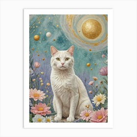 Cosmic White Cat 1 Art Print