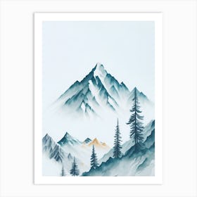 Mountain And Forest In Minimalist Watercolor Vertical Composition 103 Art Print