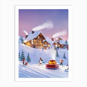 Miniature Ski Resort Nestled Inside A Teacup Tiny Skiers And Snowboarders Carving Down The Snowy Mo Art Print