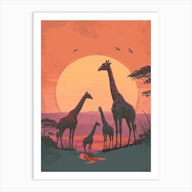 Group Of Giraffes In The Sunset 4 Art Print
