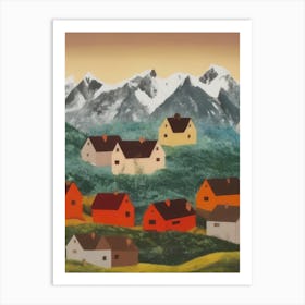 Nordic Houses Mountain Forest Art Print