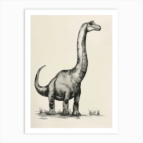 Brachiosaurus Dinosaur Black Ink & Sepia Illustration 3 Art Print