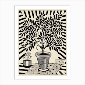 B&W Plant Illustration Zz Plant 10 Art Print
