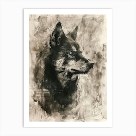 Finnish Spitz Dog Charcoal Line 2 Art Print