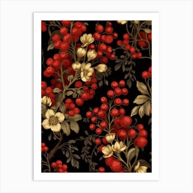 Winterberry 1 William Morris Style Winter Florals Art Print