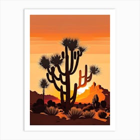 Joshua Trees At Sunset Retro Illustration (2) Art Print